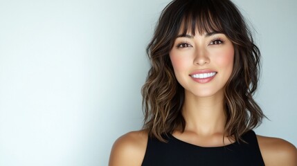 A smiling woman with wavy hair poses against a light background.