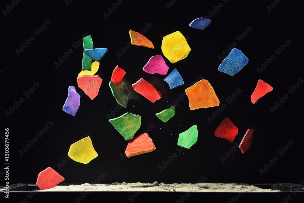 Poster colorful shapes float and move through the dark space creating a vibrant visual display, colourful s