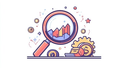 Fototapeta premium Business data analysis, Magnifying data growth, financial, background charts, graphs, gears