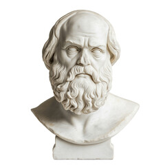 Marble bust of Greek philosopher isolated on transparent white background