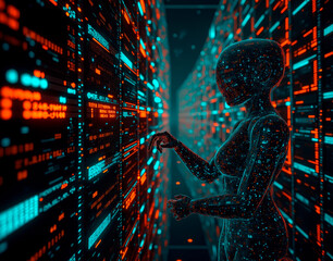 AI linguist server with glowing translation matrices, reimagining the Rosetta Stone for modern multilingual communication.
