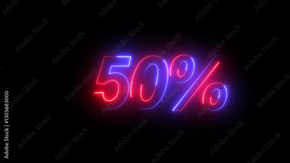 Aufkleber glowing neon number counting from 0 to 100 percentage animation on black background. 100% neon count