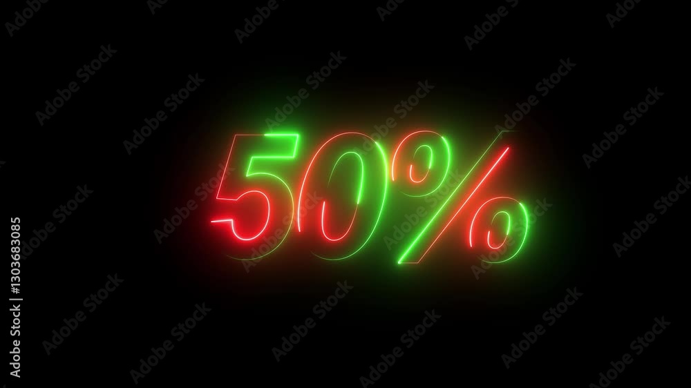 Aufkleber glowing neon number counting from 0 to 100 percentage animation on black background. 100% neon count