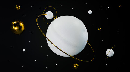 Minimal space background with planet. Trendy stylish wallpaper with stars, and universe