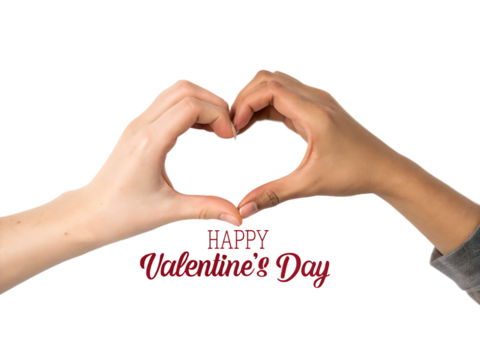 Diverse Hands Forming a Heart Shape with Happy Valentine's Day Text isolated on white background as transparent. PNG.AI GENERATED