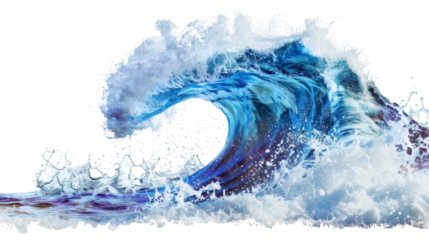 Water wave splashing isolated on white