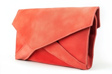 Obraz premium Red leather envelope clutch purse with flap isolated on Transparent Background
