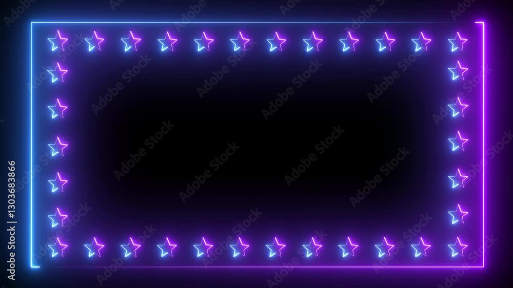 Aufkleber square rectangle picture frame with two tone neon color motion graphic on isolated black background.