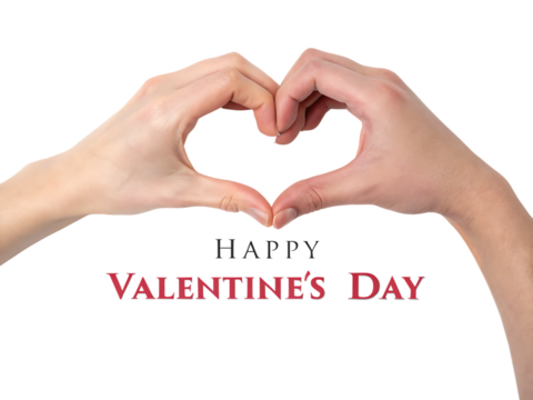 Diverse Hands Forming a Heart Shape with Happy Valentine's Day Text isolated on white background as transparent. PNG.AI GENERATED
