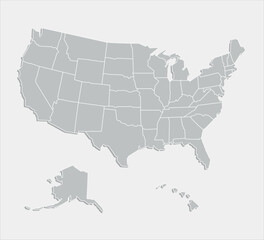 blank grey map of united states of america divided into states