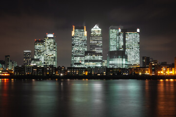 Canary Wharf buildings at night