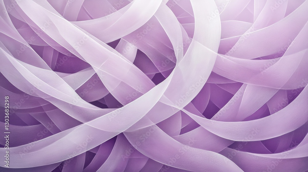 Poster overlapping light purple ribbons create an abstract flowing composition