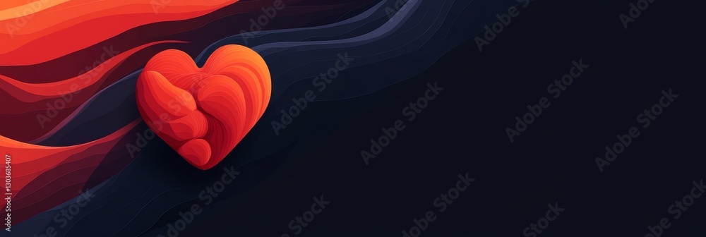 Poster abstract vector art of a stylized human heart with glowing red shading on a dark background