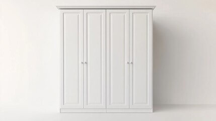 A closed white wardrobe, isolated on a white background with a clipping path. 3D-rendered illustration.