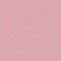 seamless pattern with hearts, seamless pattern with outlined hearts and dots in teal on a soft pink background, creating a playful and romantic design