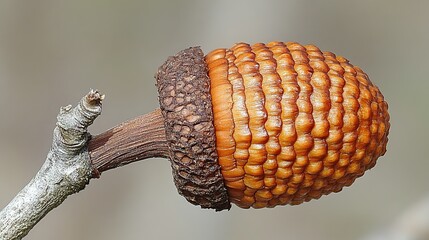 Fototapeta premium Close-up of a textured acorn on a branch in a natural setting