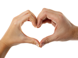 Interracial Hands Forming a Heart Shape Gesture isolated on white background as transparent. PNG.AI GENERATED