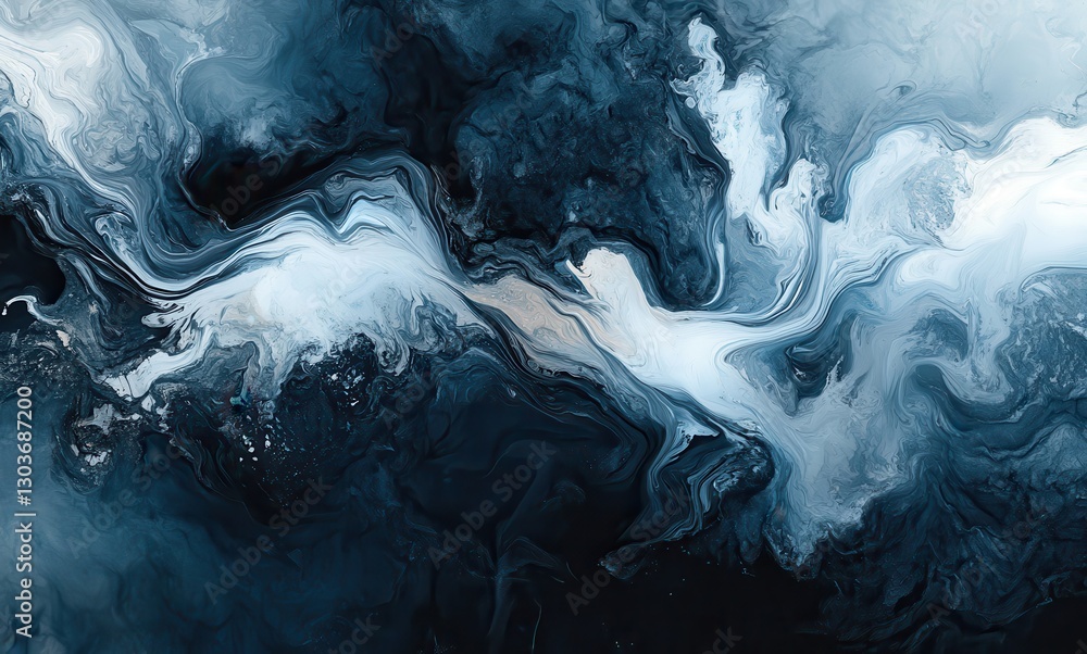 Poster abstract blue and white fluid art with artistic swirls and shapes showcasing unique textures and col