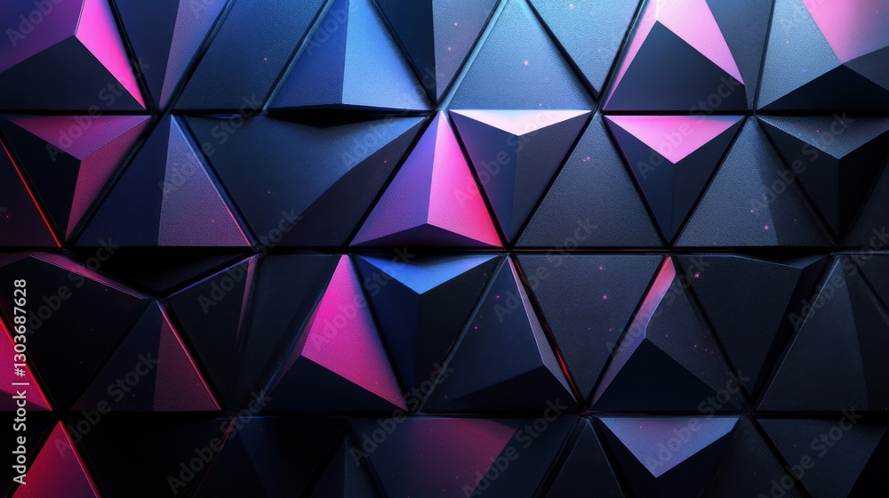 Poster geometric abstract triangular pattern with vibrant colorful lighting effects is seen