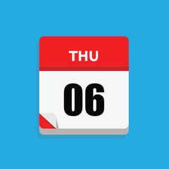 calender icon, 06 thursday icon with blue background