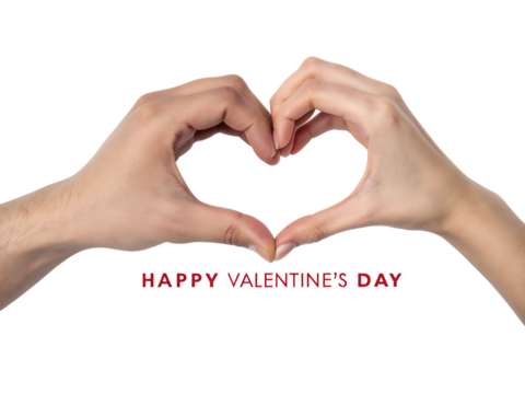 Diverse Hands Forming a Heart Shape with Happy Valentine's Day Text isolated on white background as transparent. PNG.AI GENERATED