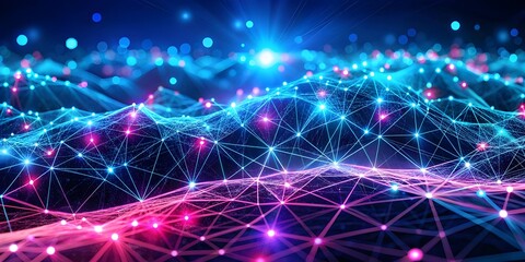 Fototapeta premium Futuristic Abstract Digital Landscape with Glowing Dots and Cyber Grid