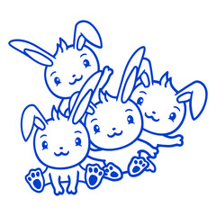 4 Rabbit Friends Team Crew Four Funny Siblings Fun Design Lover Art Vector Illustration Card T-Shirt Poster Sticker Graphic Print Decorative Drawing Isolated Logo Decoration Symbol Creative Cool Style