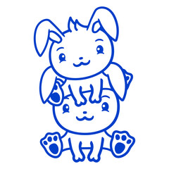 2 Rabbits Friends Team Crew Couple Sitting On Each Design Lover Art Vector Illustration Card T-Shirt Poster Sticker Graphic Print Decorative Drawing Isolated Logo Decoration Symbol Creative Cool Style