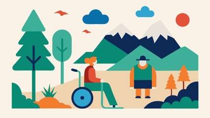 Naklejka premium These illustrations can help promote the importance of accessibility in national parks highlighting features that enable all visitors to experience nature.