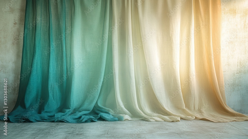 Poster the elegant layered colorful curtains draped across a textured backdrop