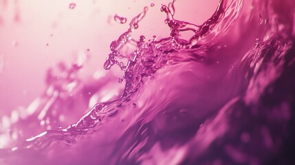 Abstract close-up of a liquid with splashes, pink toned, creating a dynamic scene