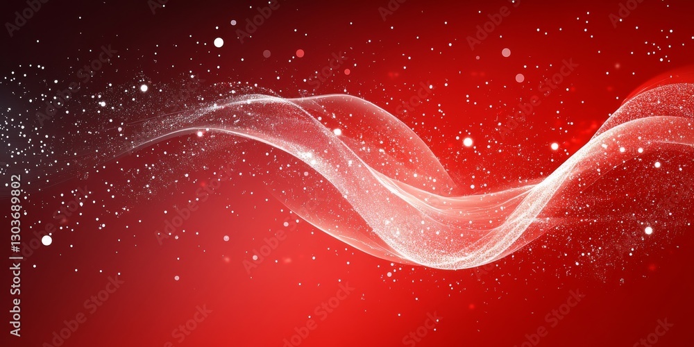 Poster Sleek Red Wave Abstract Background of Flowing Lines and Sparkling Particles in High Definition