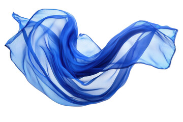 Elegant blue silk fabric flowing gracefully through the air in a bright space during daylight isolated on transparent background