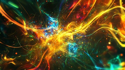 Obraz premium Abstract Colorful Light Streaks on Dark Background with Luminous Particles