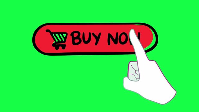 Animation of a red rectangle "Buy Now" sticker on a green background, transparency and alpha channel in flat style