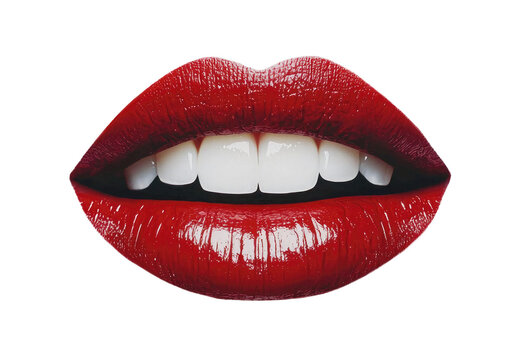 Sexy woman red lips isolated without background. AI generative.