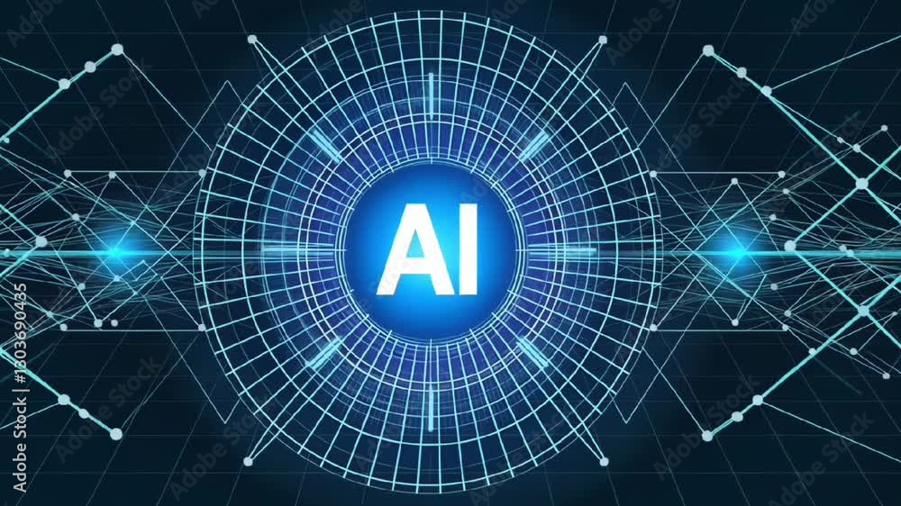Poster artificial intelligence futuristic glowing circular interface with digital cyber technology concept