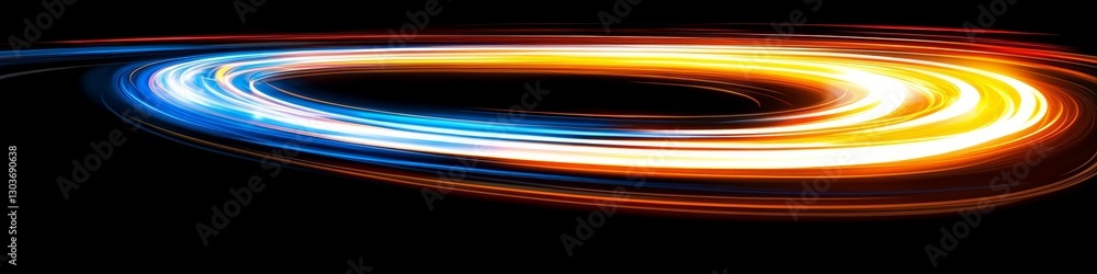 Poster vivid electric blue light trails curve on a dark background, creating a dynamic and abstract design