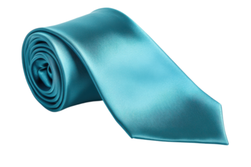 Elegant teal silk tie elegantly arranged, perfect accessory for formal events or special occasions isolated on transparent background