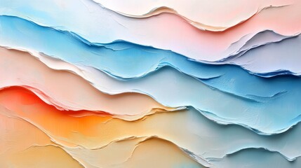 Colorful abstract painted layers form wavy patterns across the surface