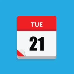 calender icon, 21 tuesday icon with blue background