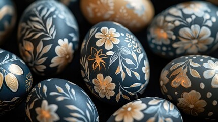 Close-up of Easter eggs with floral patterns