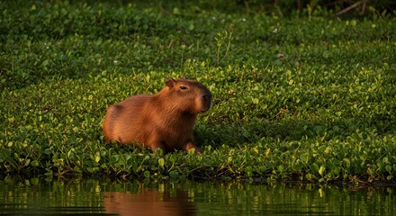 Fototapeta premium Riverbank Rodent The Capybara in its Natural Environment