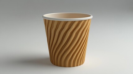 Beige disposable coffee cup on plain background