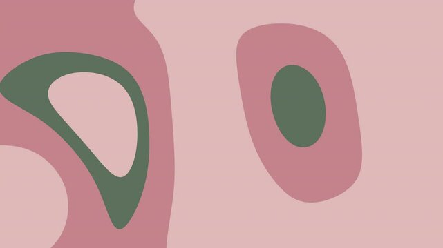 Abstract composition featuring flowing organic shapes in muted shades of pink and olive green.