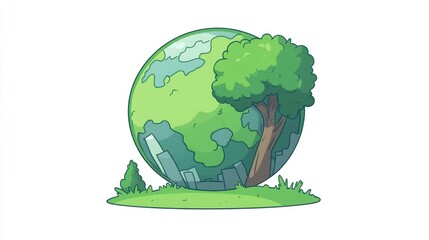 Earth graphic with tree and city, eco concept, for environmental campaign