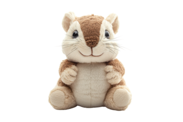 A charming little stuffed squirrel nestled in soft fabric, ready for cuddles and adventure isolated on transparent background