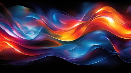 Obraz premium Vibrant abstract waves of color flowing seamlessly against a dark background, creating a dynamic visual effect
