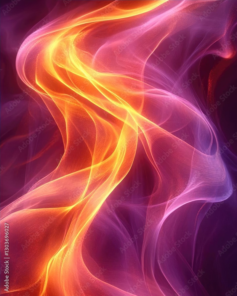 Poster abstract swirling colors of orange and purple creating a dynamic flow in a vibrant background