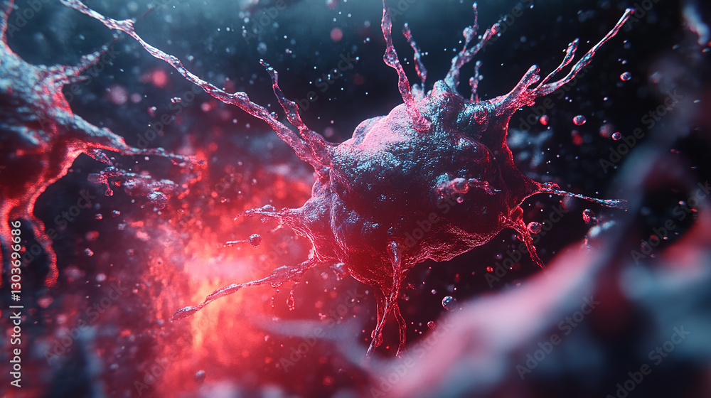 Poster dynamic immune response microbial environment digital art scientific visualization close-up cellular
